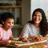 Family eating delivered food